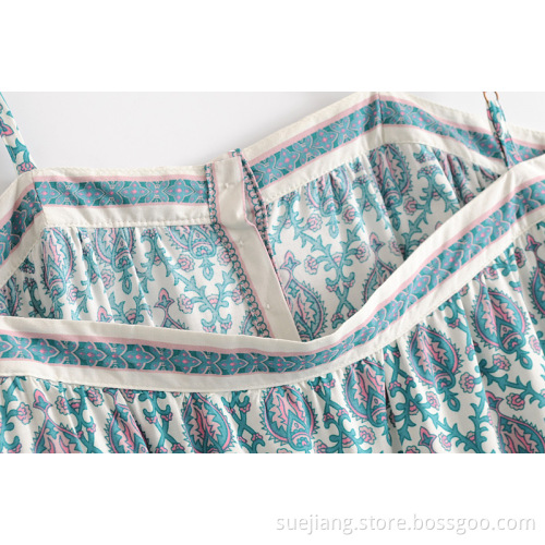 Loose Slim Positioning Green Printed Sling Dress